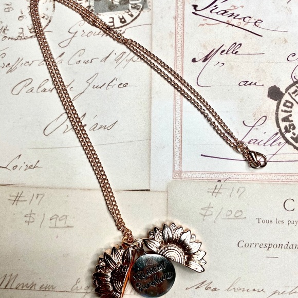Rose Gold Tone Sunflower Locket Necklace - Picture 3 of 4